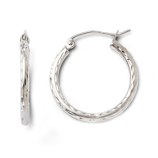 10k White Gold Diamond Cut Hinged Hoop Earrings Overstock 11619287